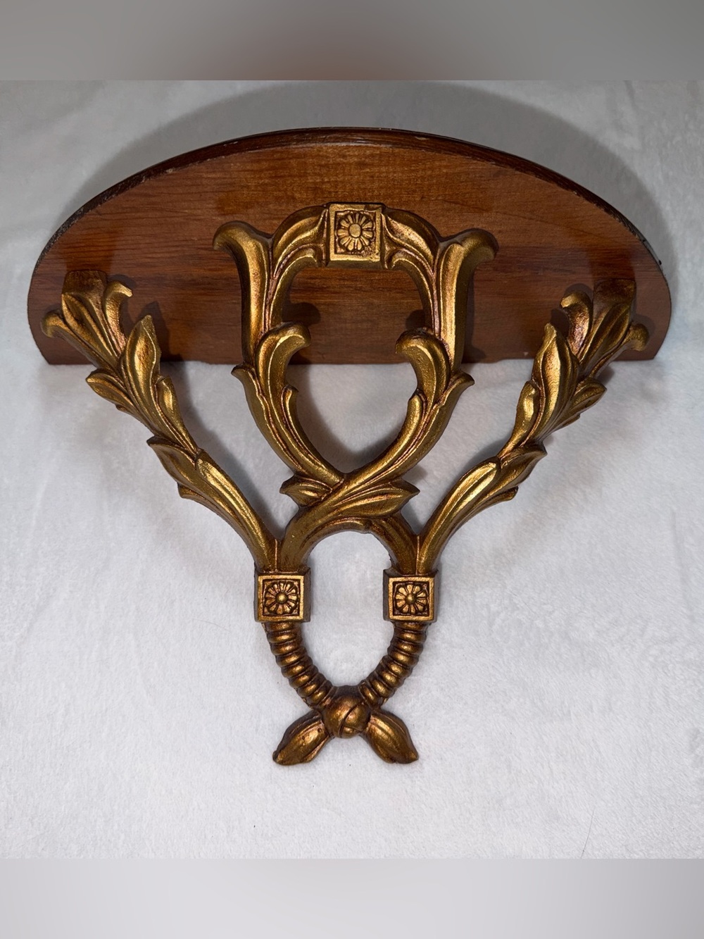 Vintage Chelsea House Brass & Wood Floating Wall Shelf - Hollywood Regency